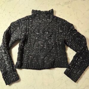 bebe Black Cable Knit Sweater Silver Metallic Details